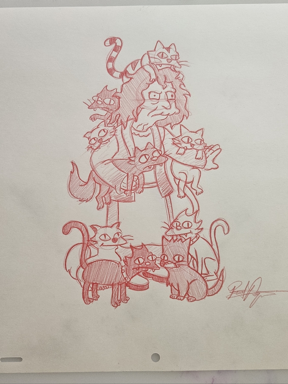 Simpsons Disney/Fox Crazy Cat Lady Animation Art Drawing/Sketch Signed